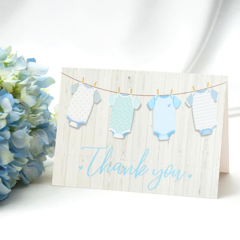 Pipilo Press Baby Shower Thank You Cards with Envelopes & Stickers for Boy - 6 x 4 Inch Blue Clothesline Design - Pack of 60 - Baby Boy Thank You Cards - Image 3